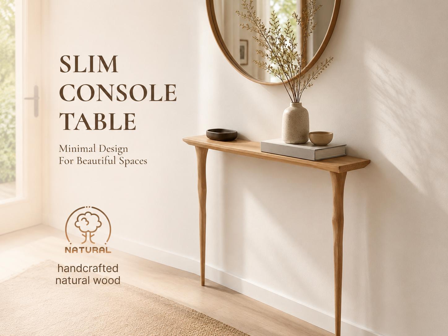 Oak Console Table – Handmade Narrow Entryway Table, Minimalist Hall Wood Sofa Table for Living Room