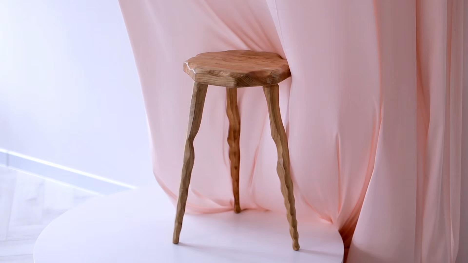 Wood plant stand, rustic round stool, handmade tall end table, flower stand gift