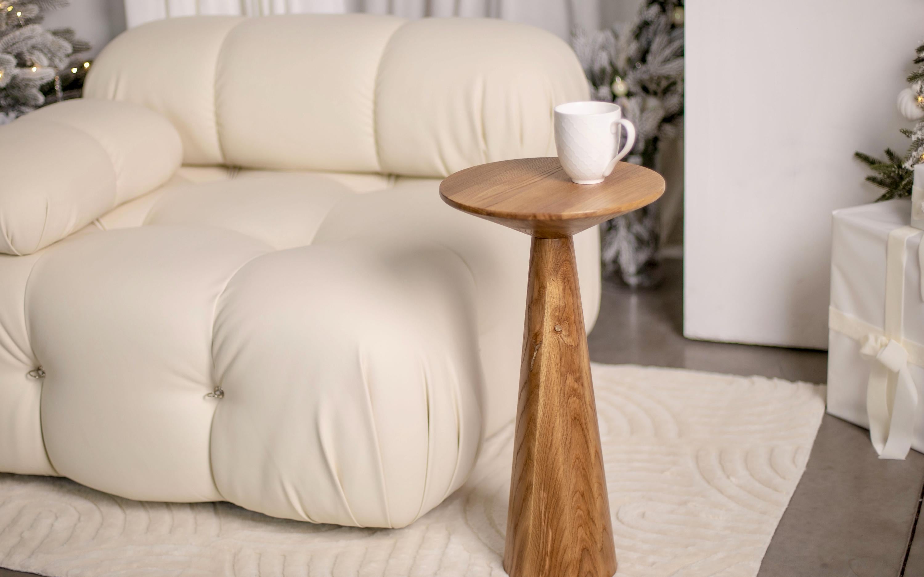 Handmade oak pedestal, round side table, bedroom rustic decor