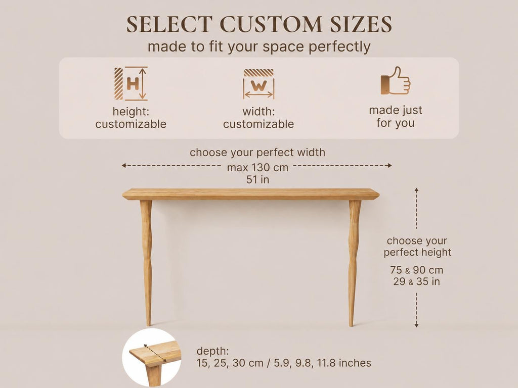 Narrow Console Table for Entryway | Solid Oak Hallway Table | Minimalist Sofa Table for Living Room