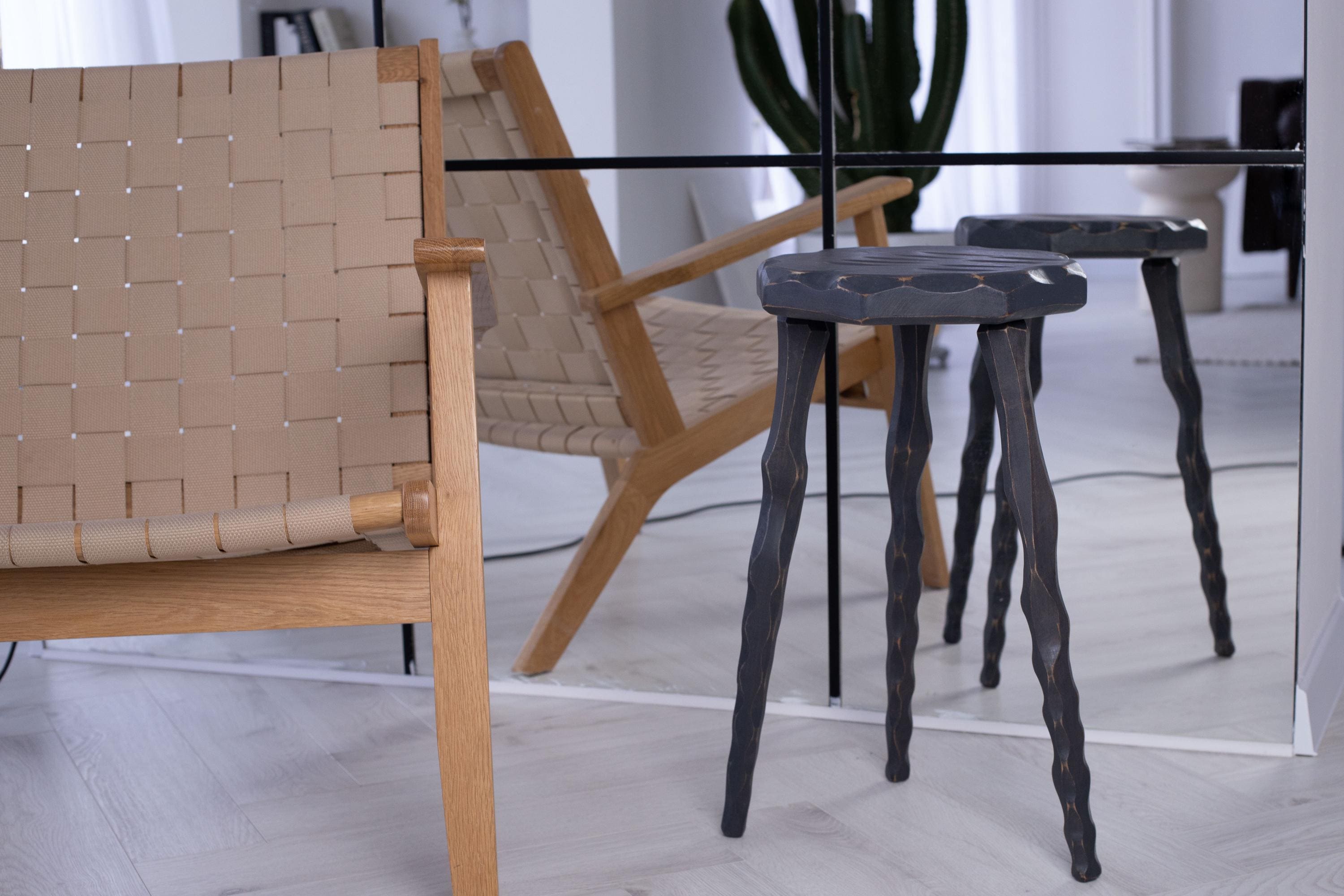 Handmade Wood Plant Stand Pedestal, Sculptural Tripod Display