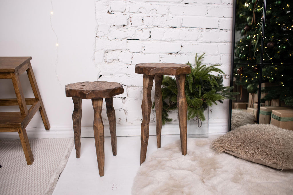 Handcrafted wooden accent table, plant stand, rustic farmhouse step stool