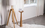 Small oak side table, modern pedestal table, minimalist wood accent decor
