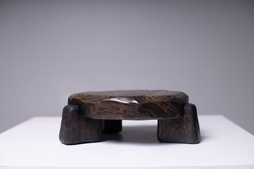 Handmade Rustic Wood Plant Stand, Curved Pedestal Riser