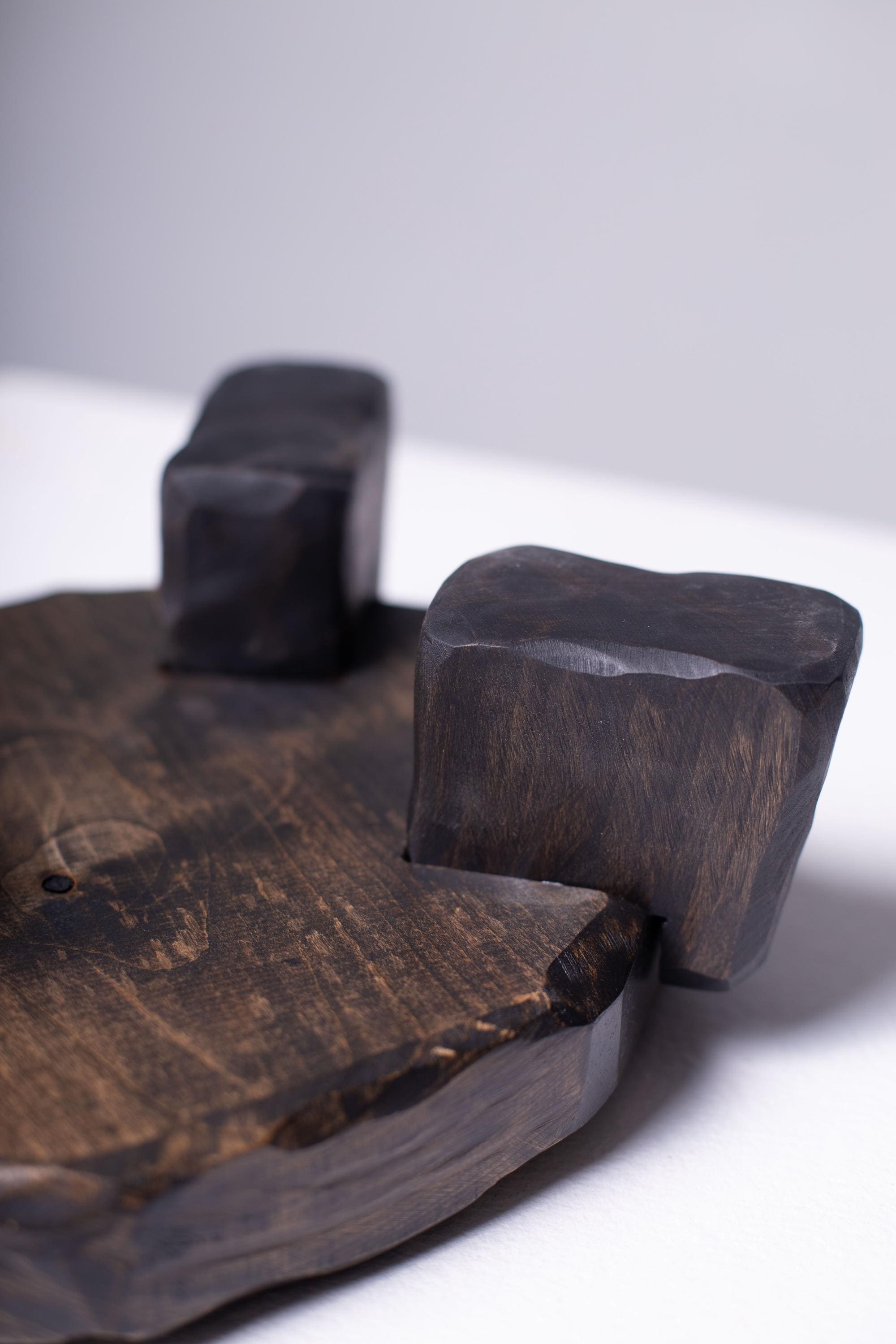 Hand Carved Black Wood Pedestal | Sculptural Plant Riser | Statement Home Decor