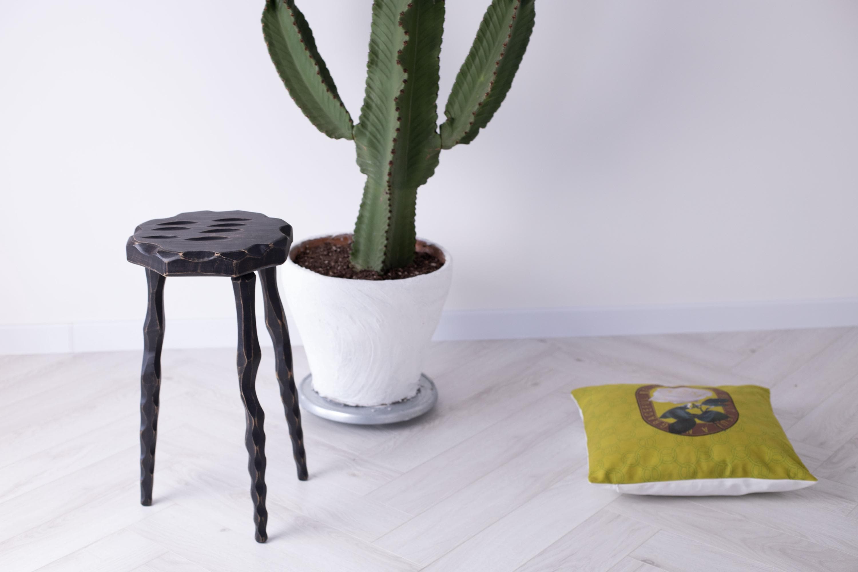Solid Wood Plant Stand, Minimalist Tripod Pedestal, Handmade Organic Form