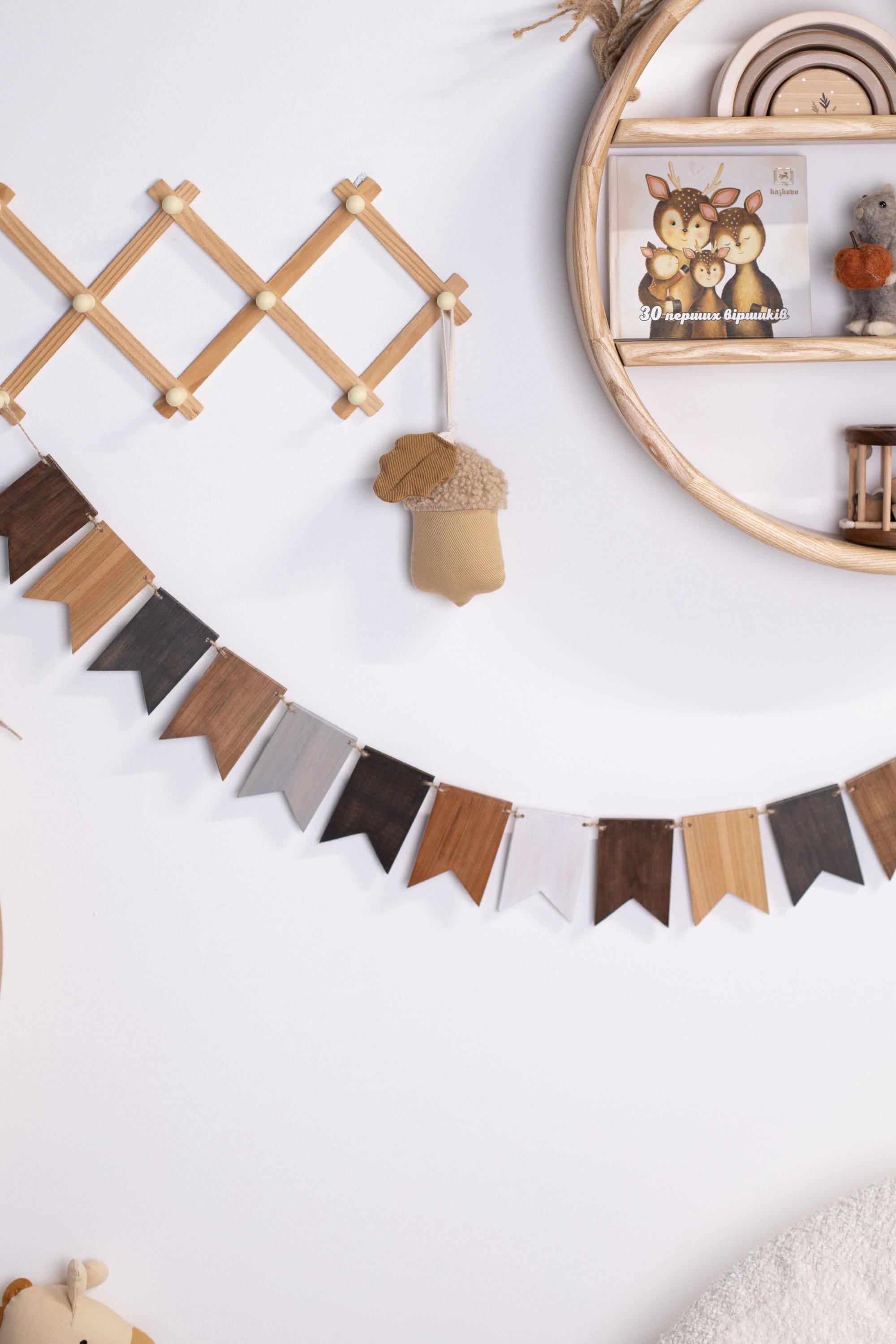 Wooden wall banner, nursery garland decor, rustic boho christmas gift