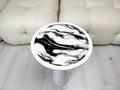 White epoxy resin plant stand, round wood side table, modern home decor gift