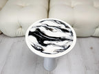 White epoxy resin plant stand, round wood side table, modern home decor gift