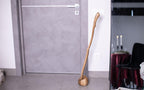 Ergonomic long wooden shoe horn with stand, rustic handmade boot accessory