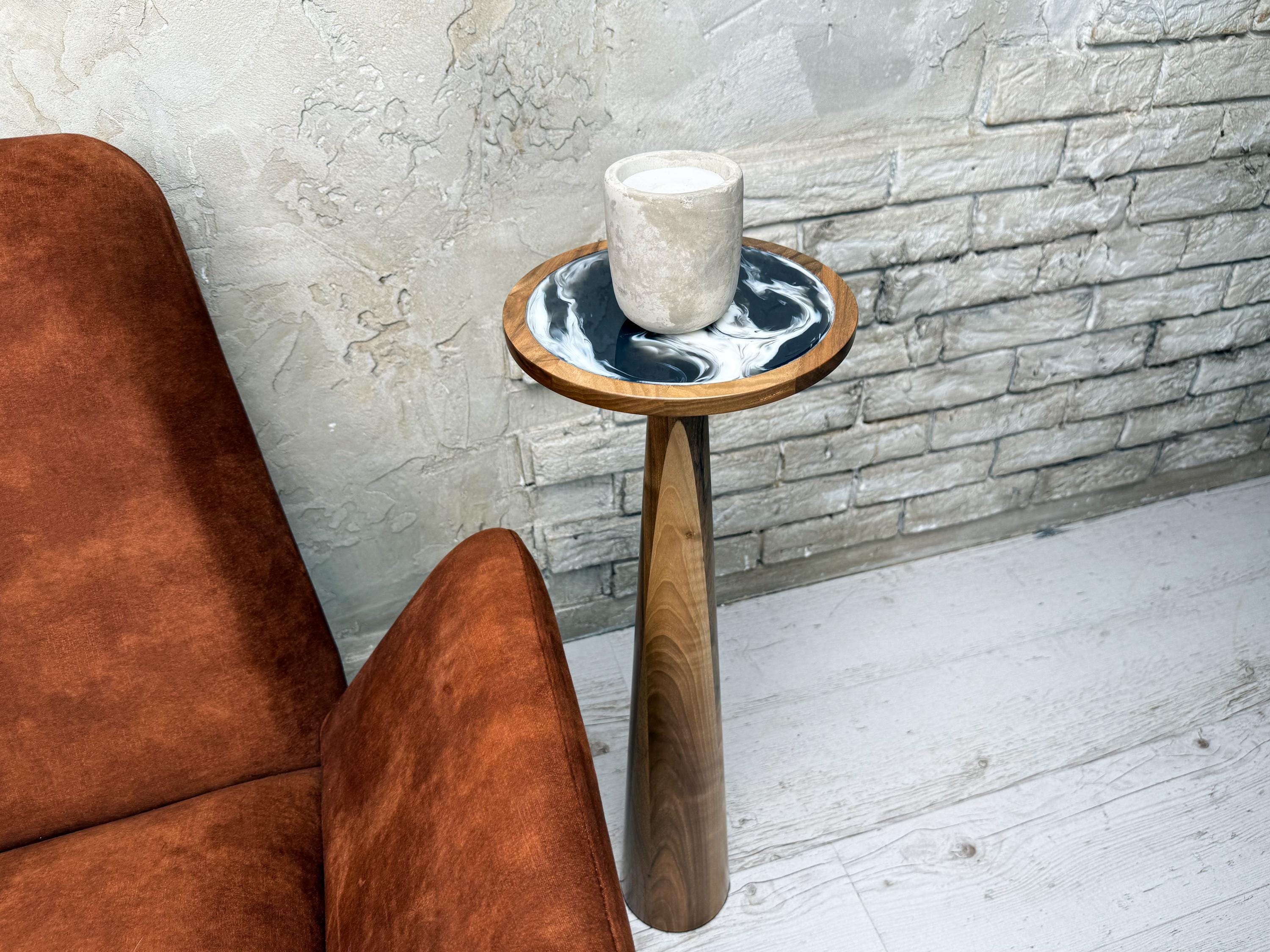 Oak Plant Stand, Resin Table Top, Handmade Accent Furniture