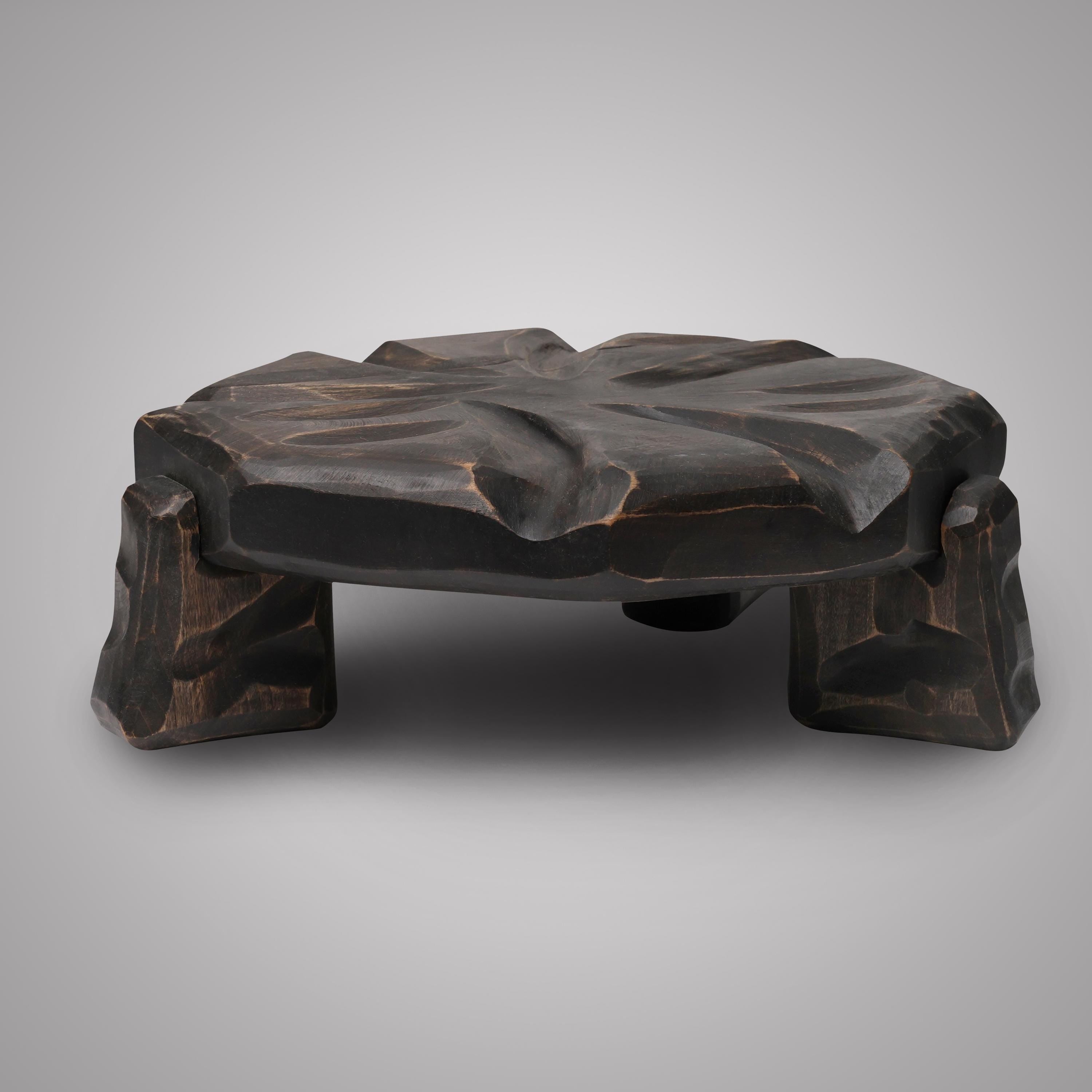 Handmade Rustic Wood Plant Stand, Curved Pedestal Riser