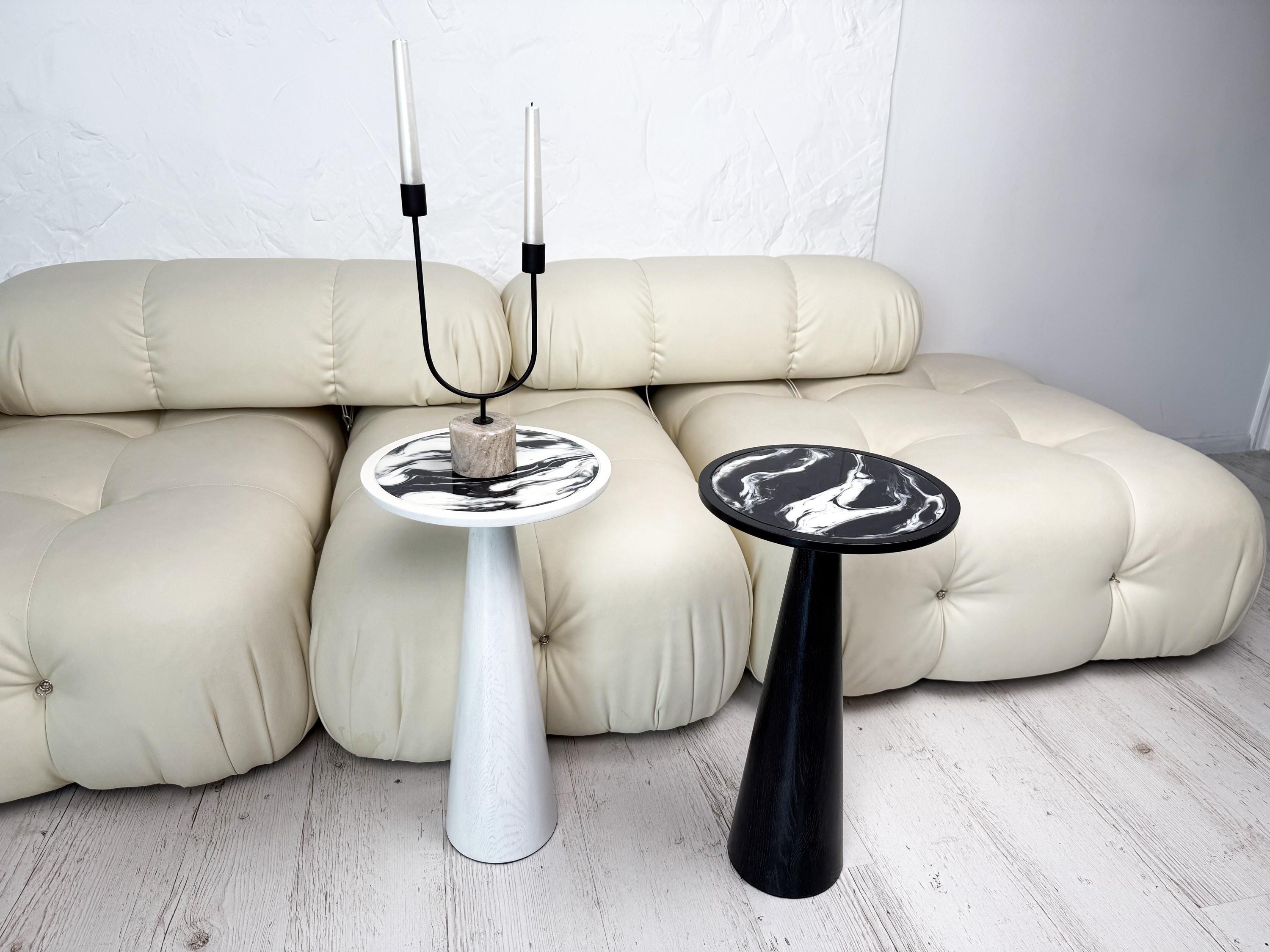 Black Epoxy Resin Coffee Table, Minimalist Mushroom Plant Stand