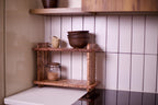 Kitchen wood counter organizer, display stand, handmade spice rack, mid century shelf