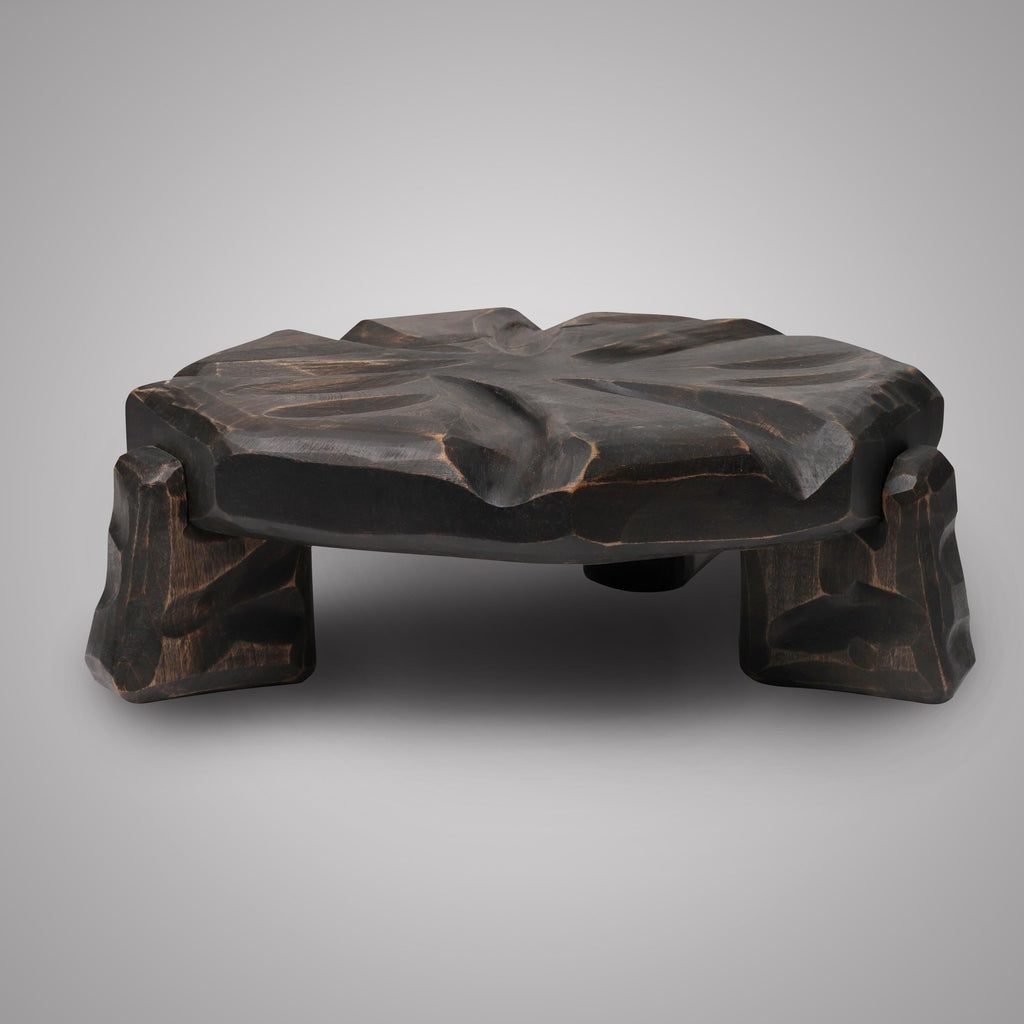 Handmade Graphite Grey Wooden Plant Stand, Sculptural Tabletop Decor