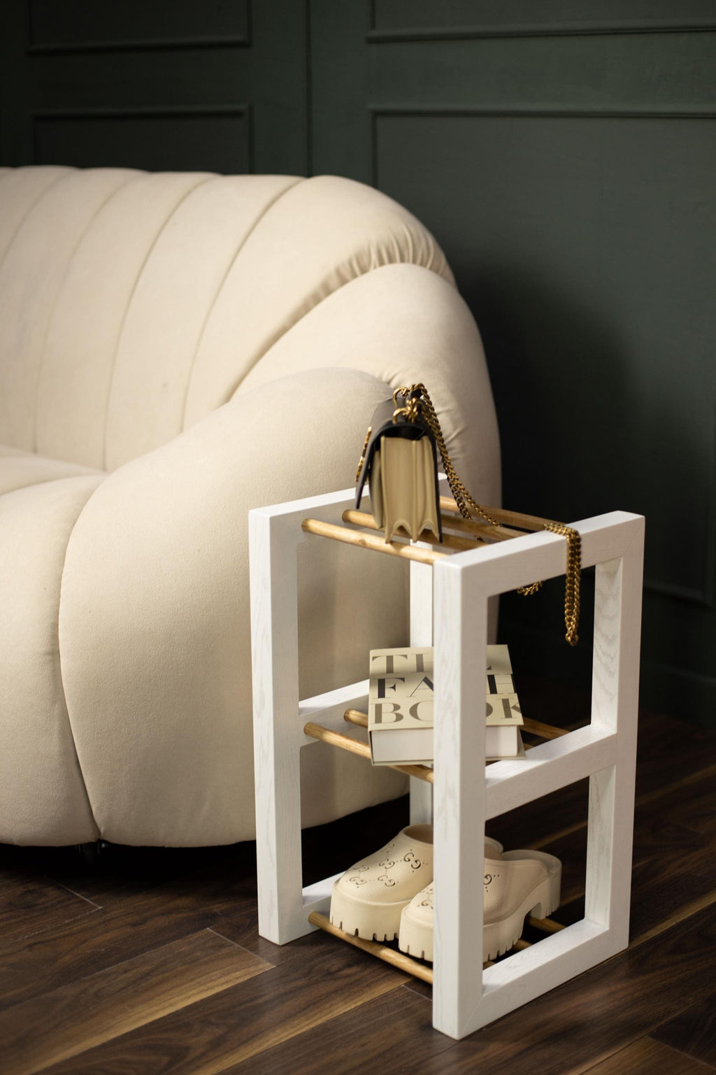 Rustic Vertical Shoe Rack, Narrow Entryway Storage Bench