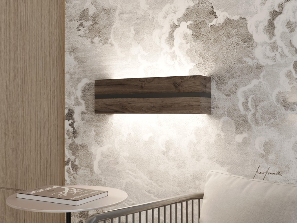 Dark Oak Wood Wall Sconce, Rustic LED Bedside Lamp