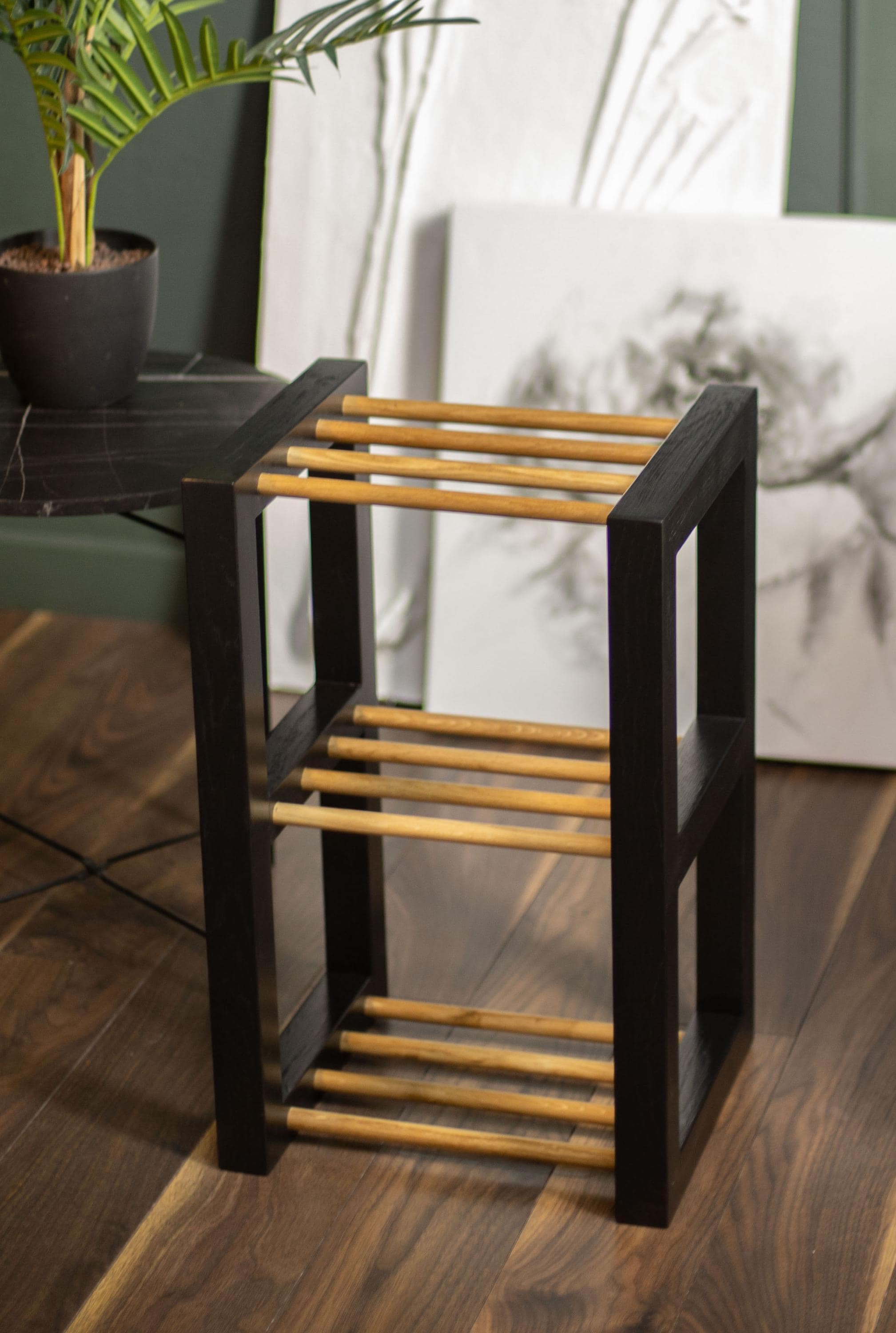 Handmade Vertical Wood Shoe Rack Bench, Entryway Organizer