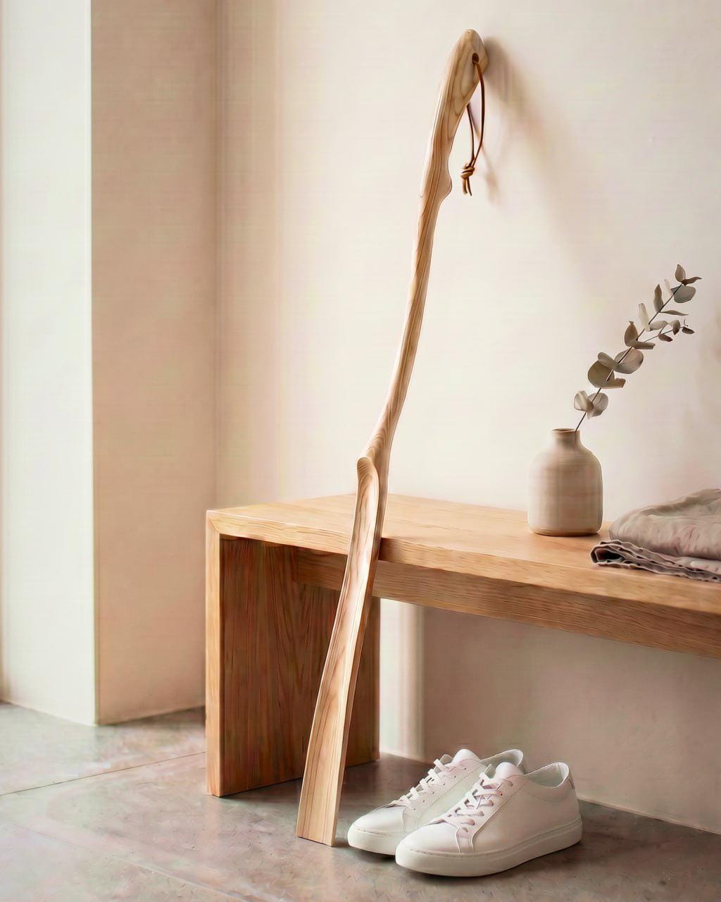 Long wooden shoehorn, natural wood shoe spoon, rustic handmade accessory
