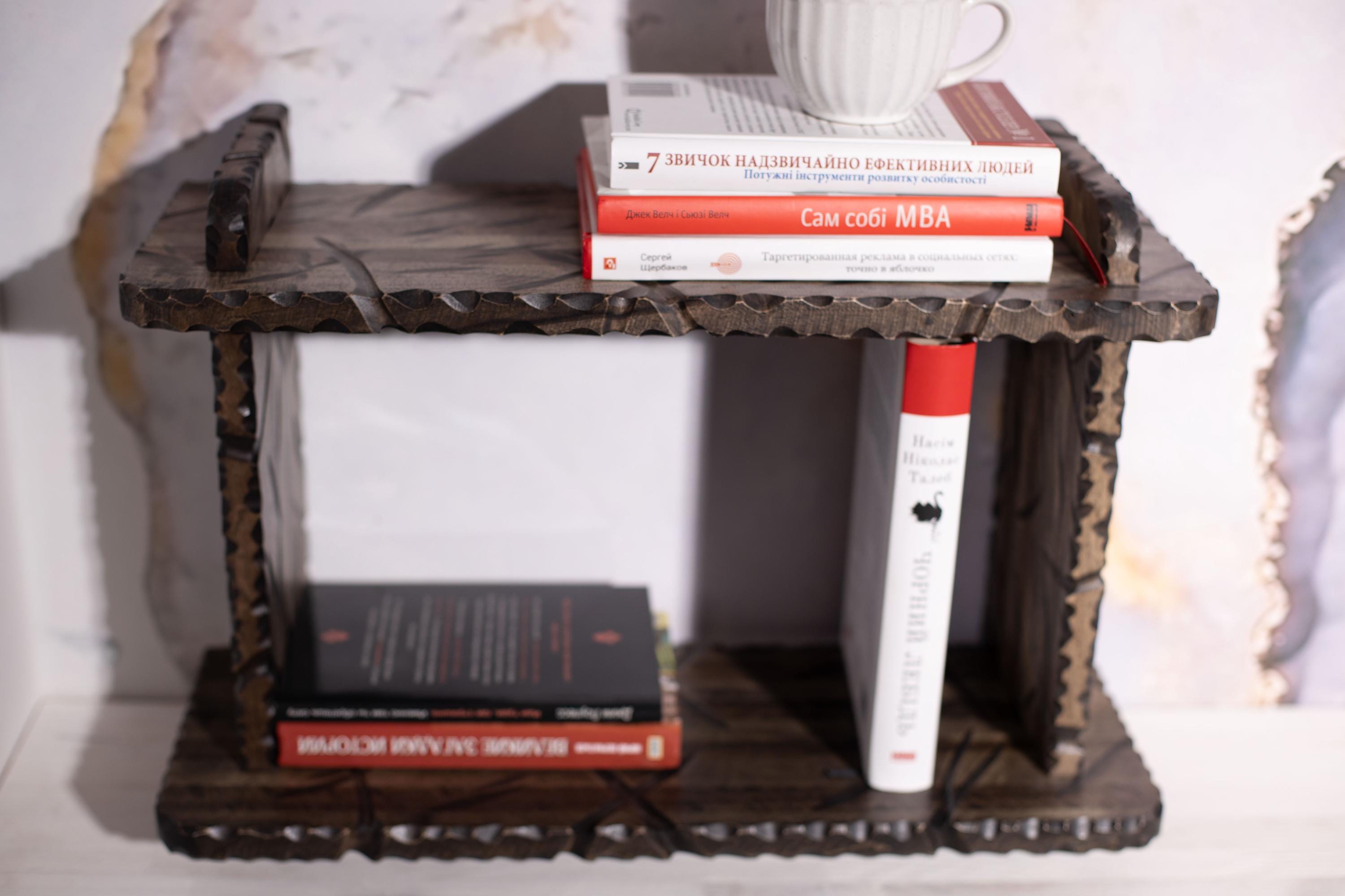Small wood wall mounted bookshelf, modern hanging display shelf, handmade furniture