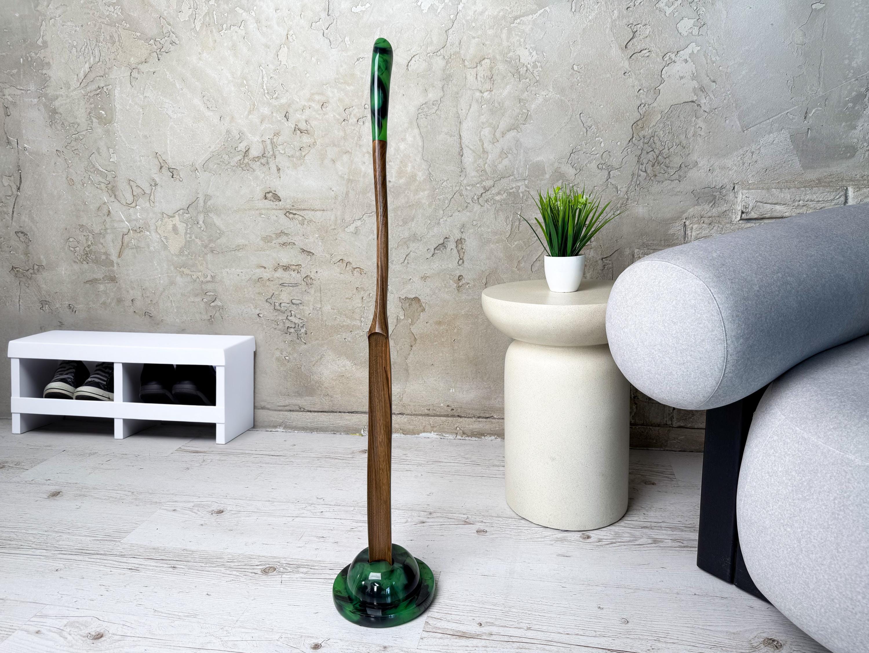Long Wooden Shoe Horn with Epoxy Resin Base, Entryway Decor