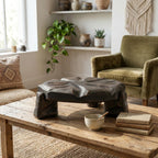 Handmade Graphite Grey Wooden Plant Stand, Sculptural Tabletop Decor