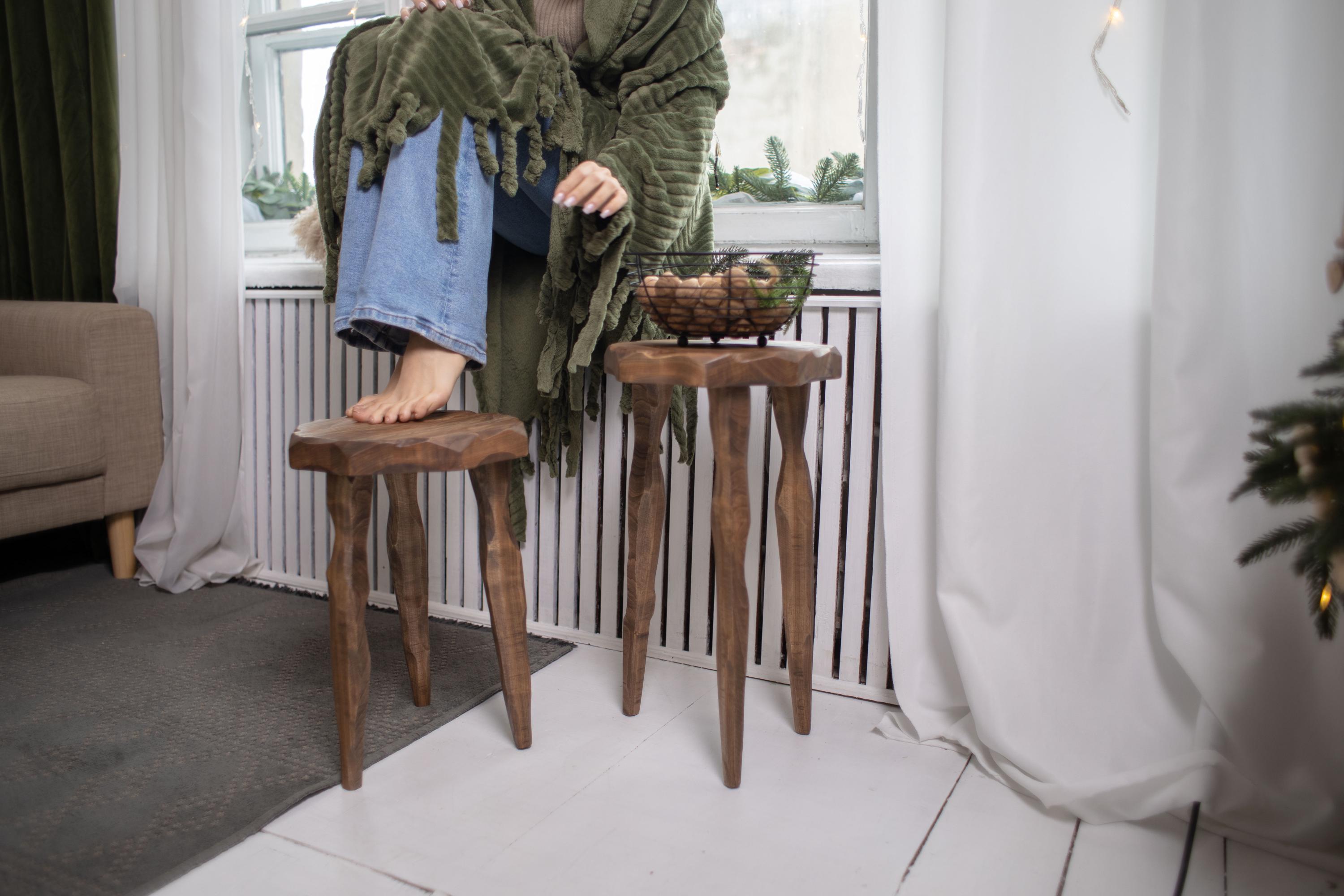 Rustic wood stool, handmade step platform, round pedestal stand