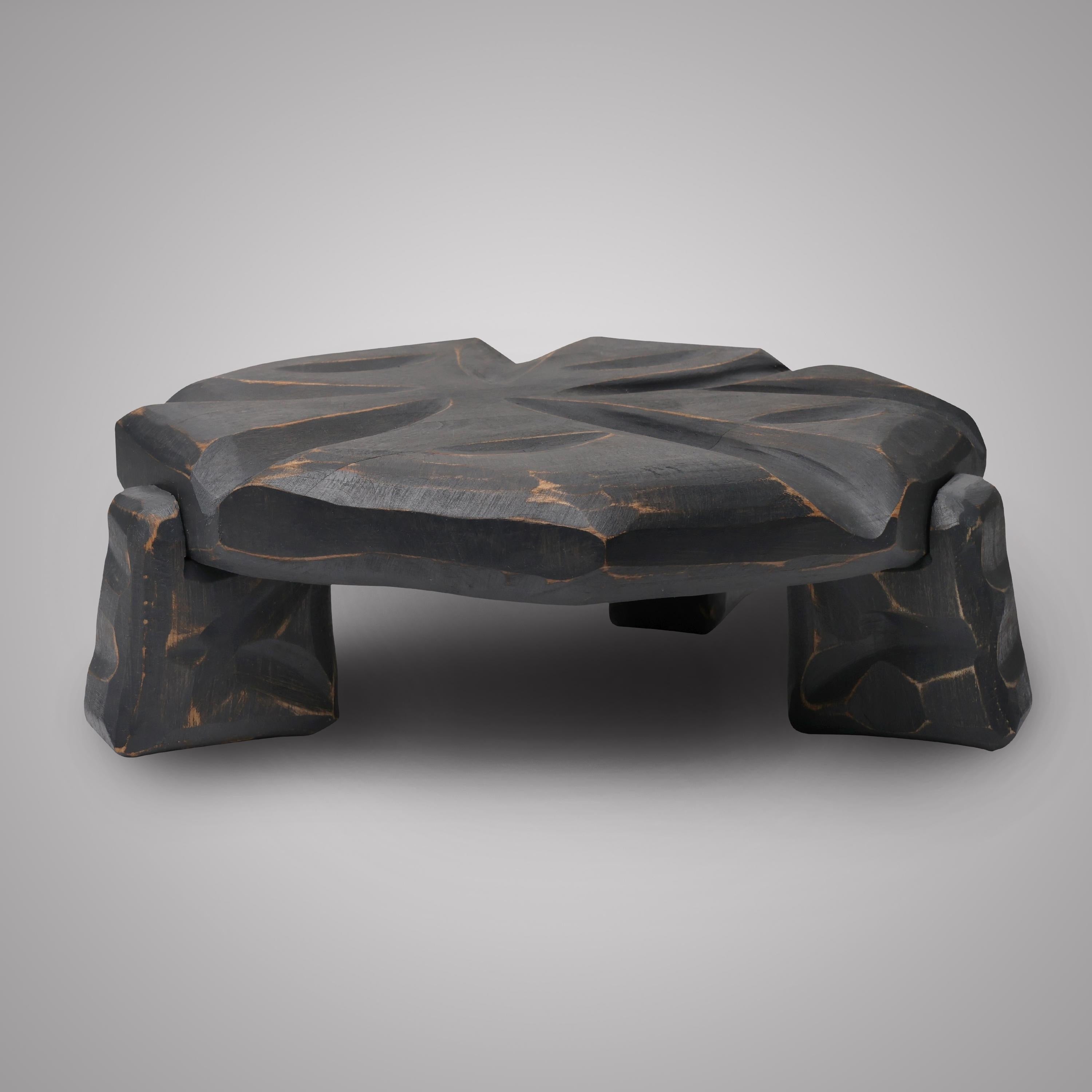 Carved Wood Plant Stand, Sculptural Tabletop Decor, Modern Handmade Accent