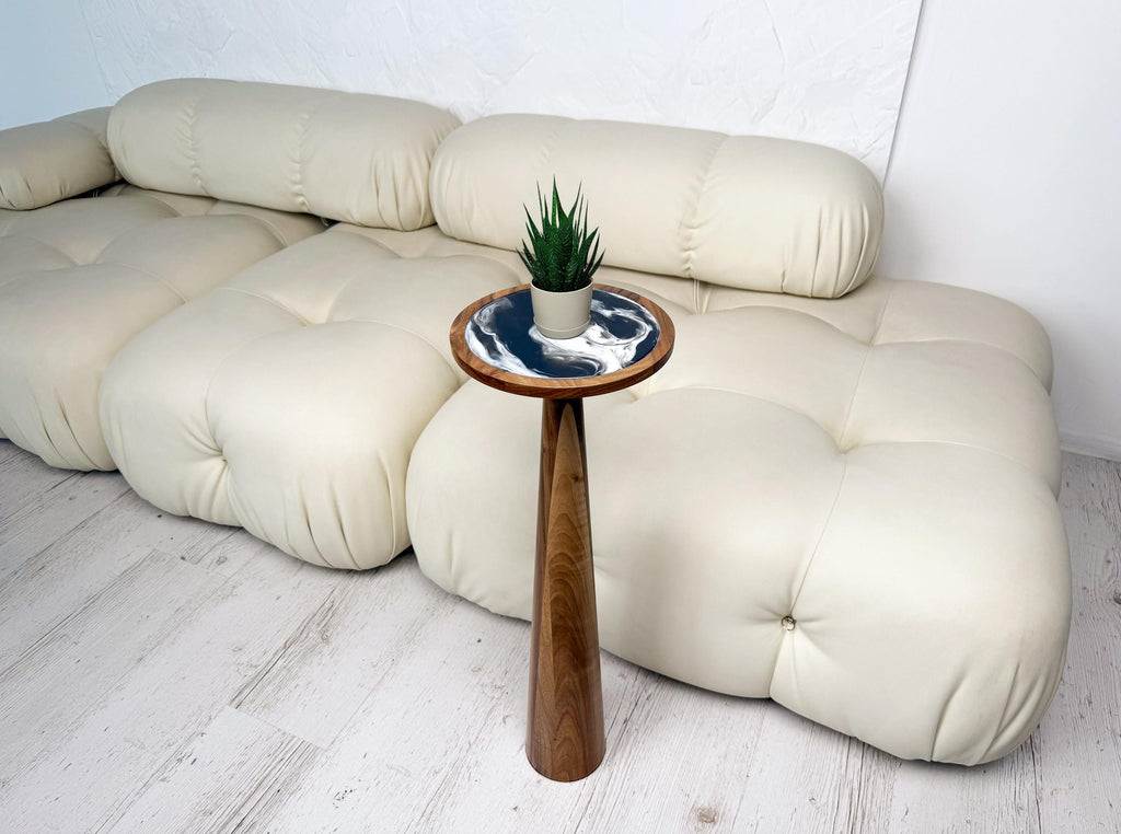 Oak Plant Stand, Resin Table Top, Handmade Accent Furniture