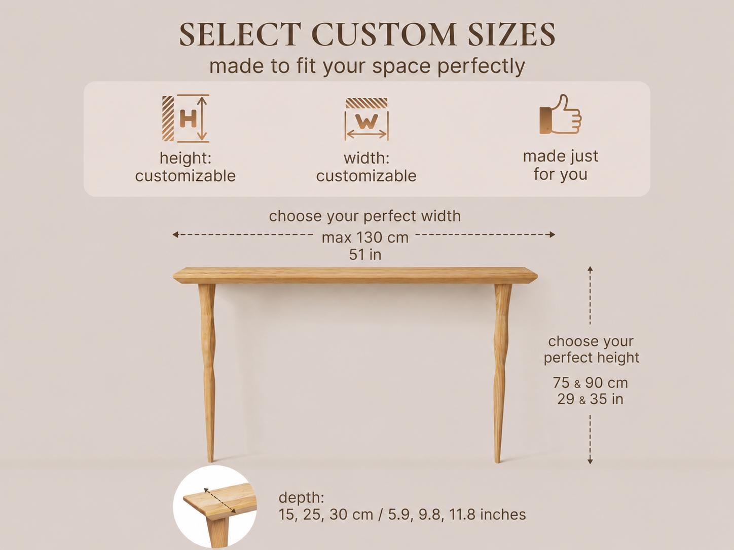 Narrow Solid Wood Console Table | Minimalist Entryway Table | Custom Size Hallway Furniture | Housewarming Gift for New Home