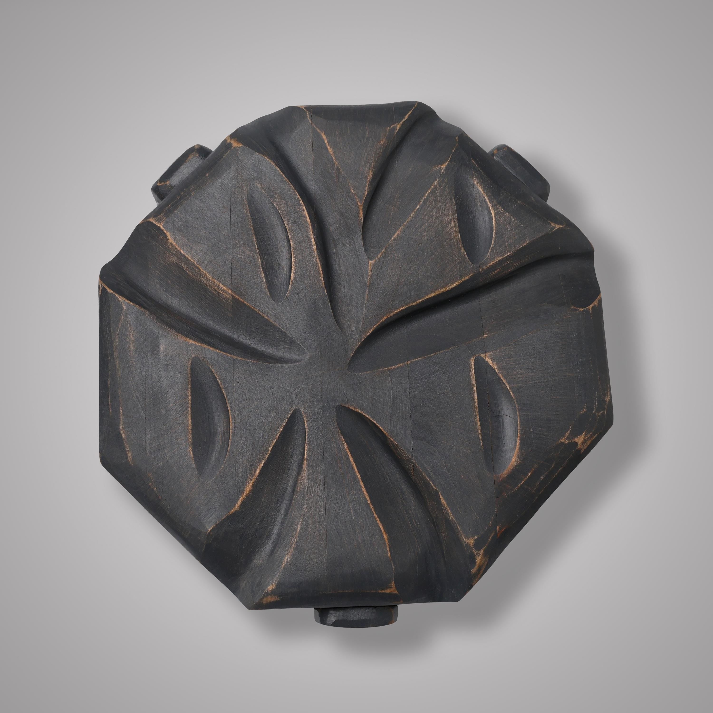 Handmade Black Wooden Sculptural Plant Stand, Organic Cherry Wood Accent
