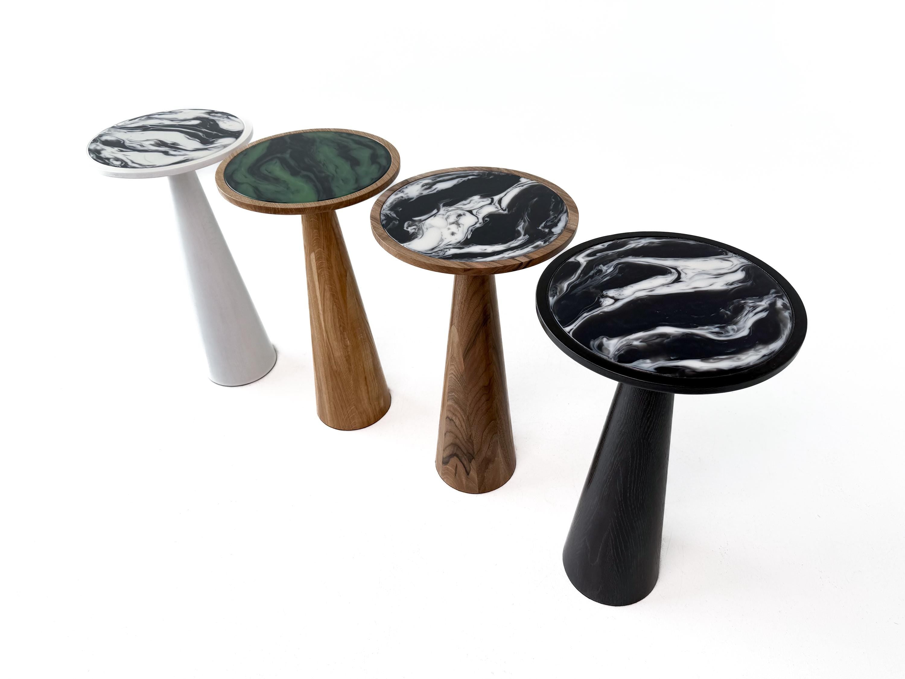 Black Epoxy Resin Coffee Table, Minimalist Mushroom Plant Stand