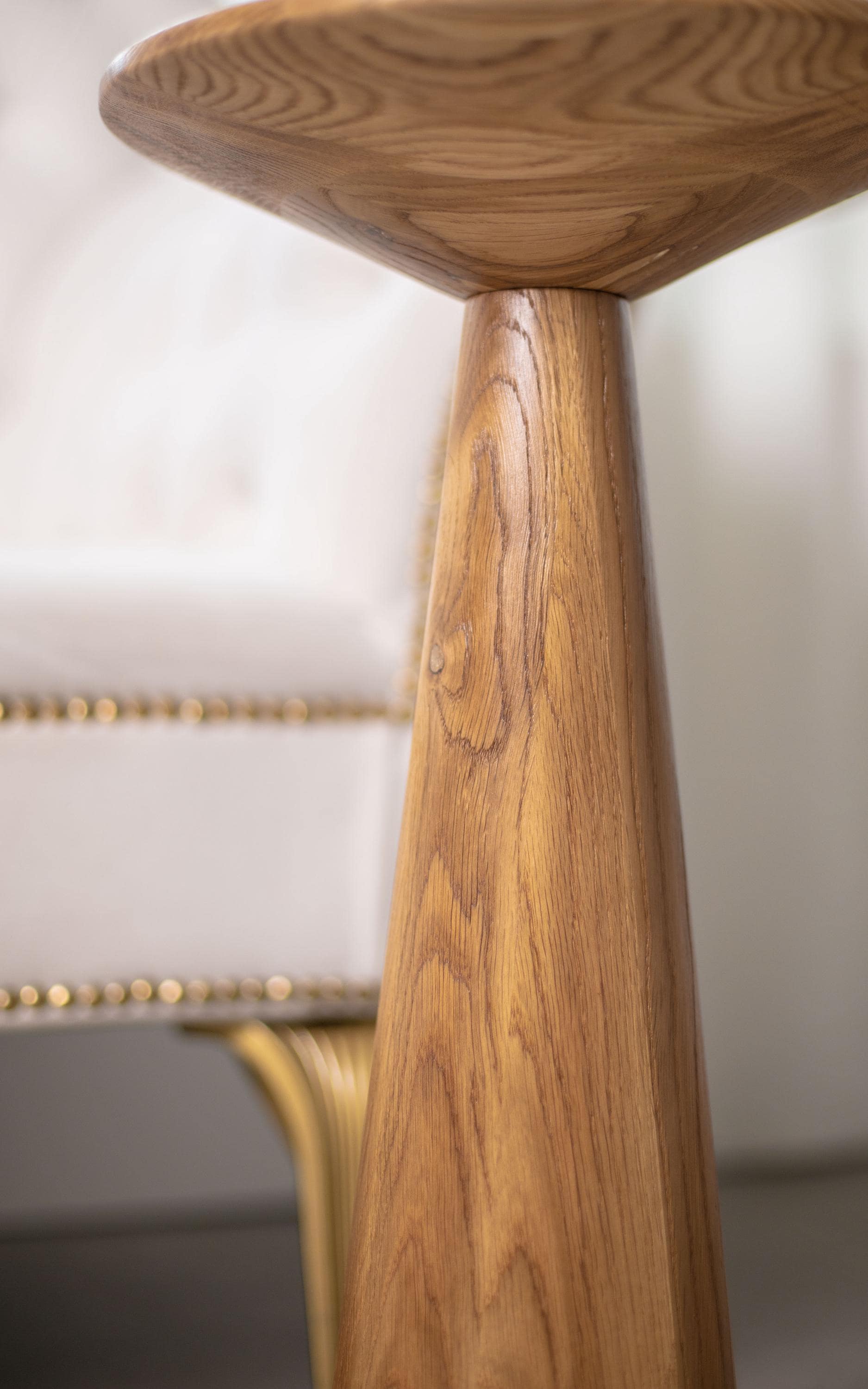 Rustic oak table, round accent furniture, modern bedroom handmade decor