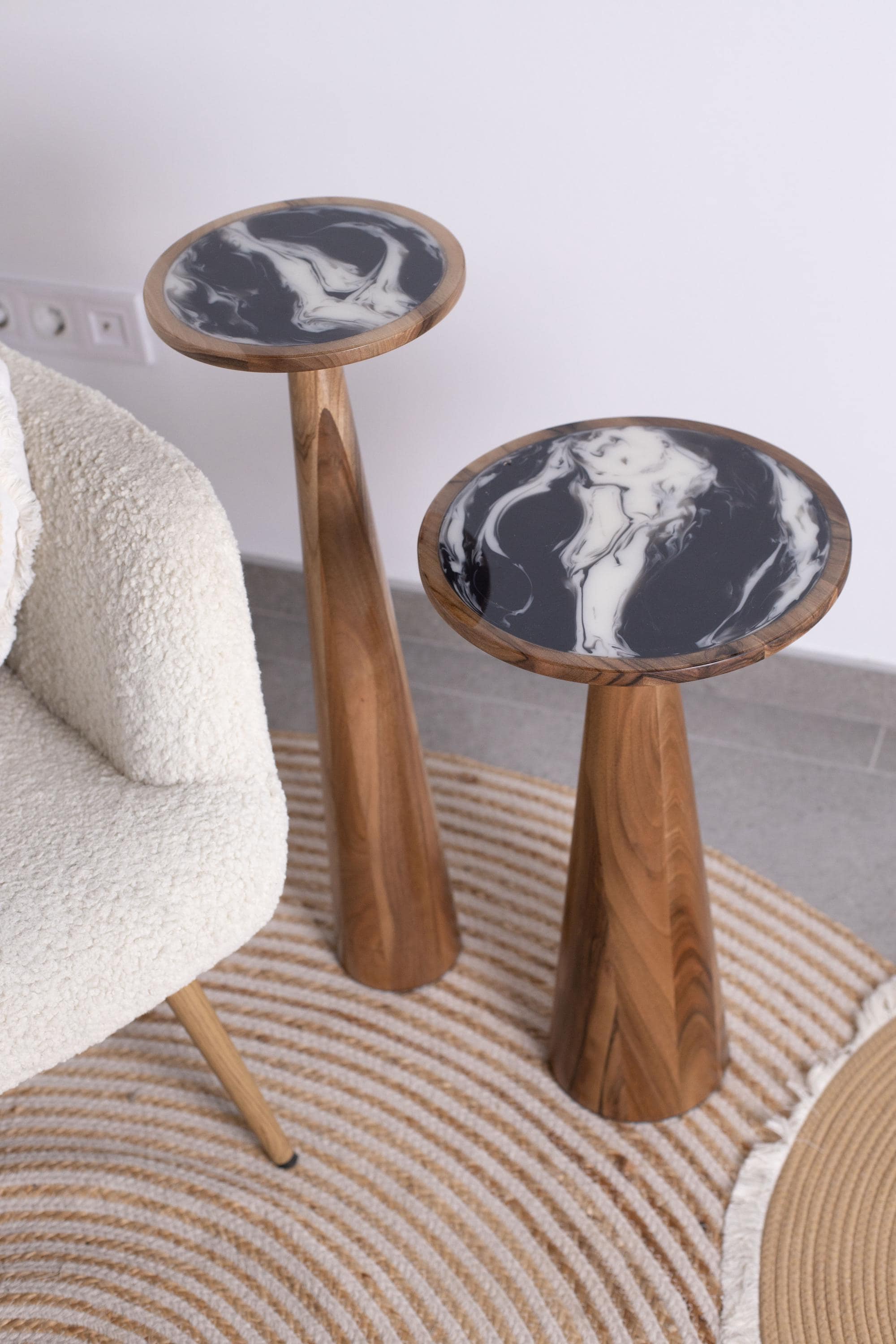 Rustic wooden plant stand, short side table, mushroom decor, modern home accent