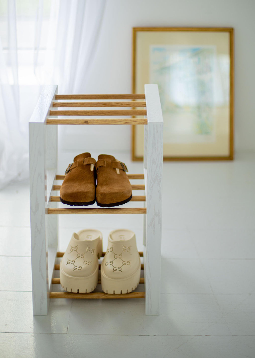 Oak Wood Shoe Rack, Entryway Organizer, New Home Gift