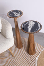 Handmade solid wood pedestal tables, tall round display stand