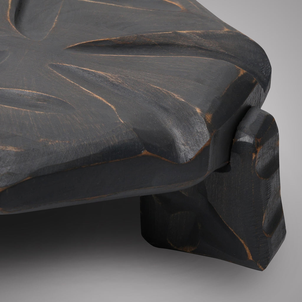 Handmade Graphite Grey Wooden Plant Stand, Sculptural Tabletop Decor