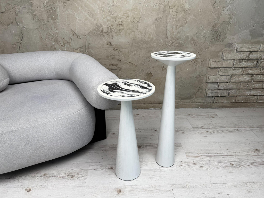 Wood Mushroom End Table, Resin Table Top, Plant Stand