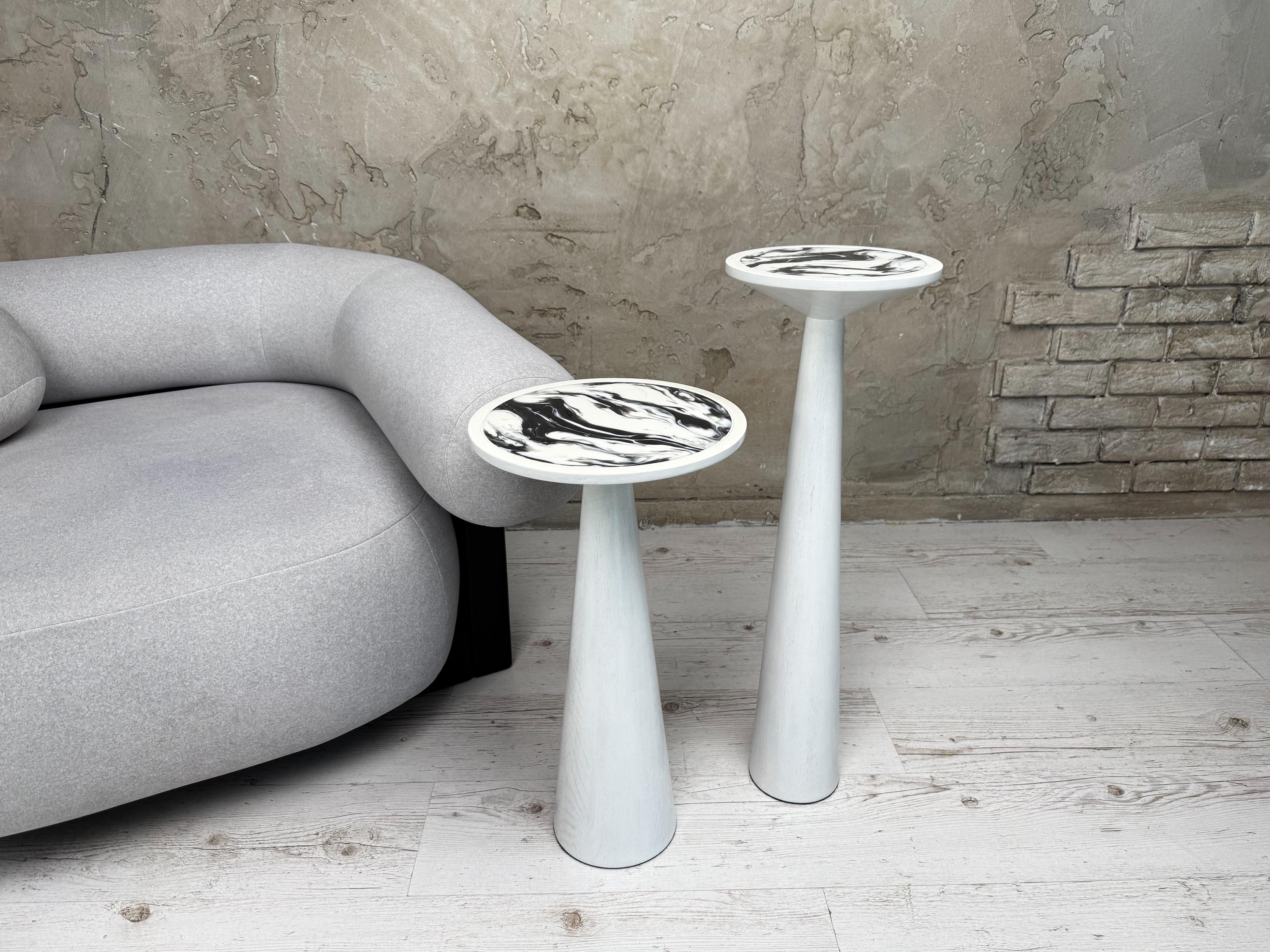 Wood Mushroom End Table, Resin Table Top, Plant Stand