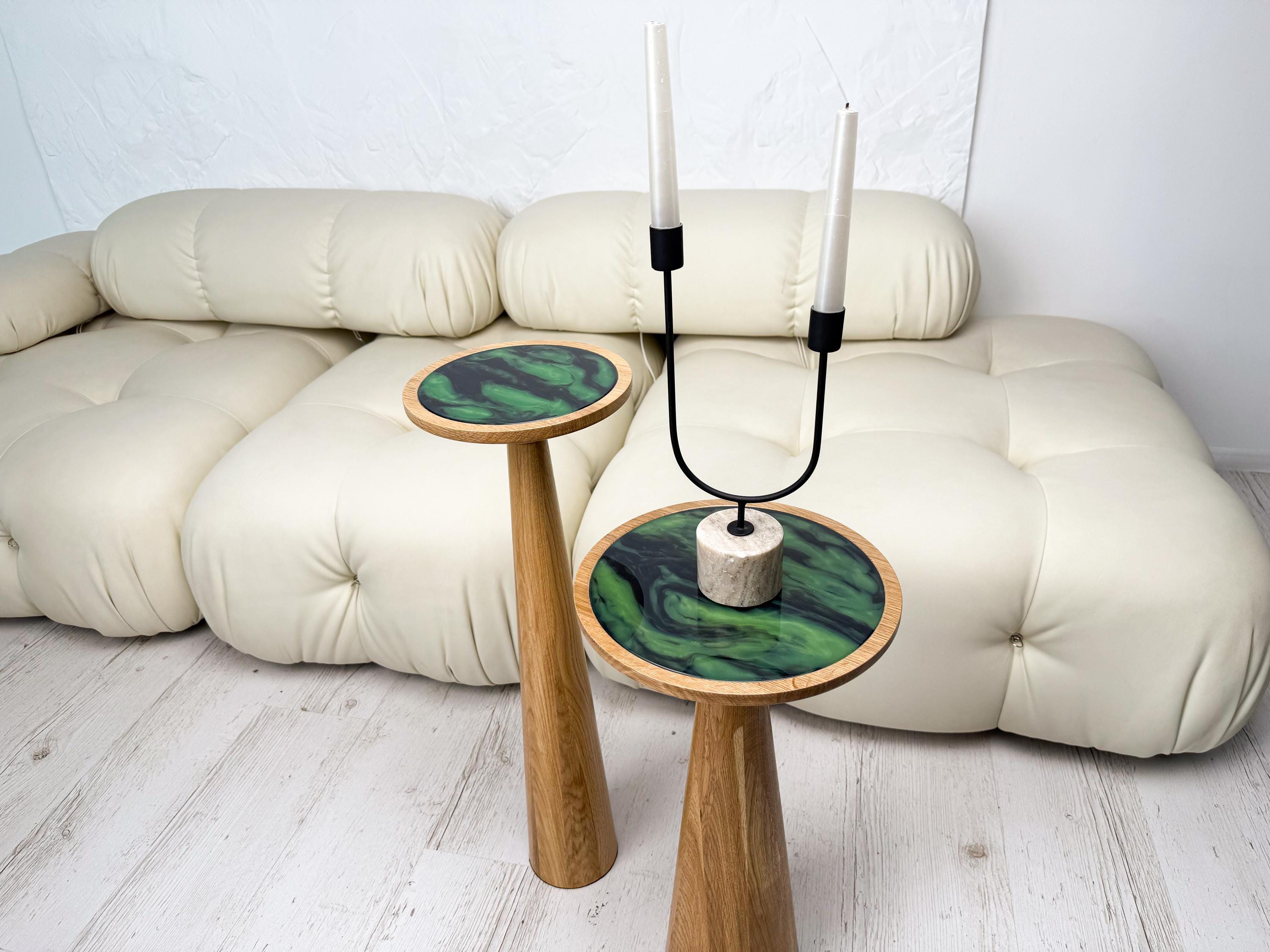 Black Epoxy Resin Coffee Table, Minimalist Mushroom Plant Stand