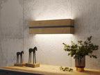 Handmade Brown Oak Wood Wall Sconce, Minimalist LED Bedside Lamp