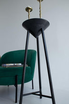 Natural Oak Round End Table, Three-Legged Wood Riser