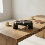 Handmade Graphite Grey Wooden Plant Stand, Sculptural Tabletop Decor