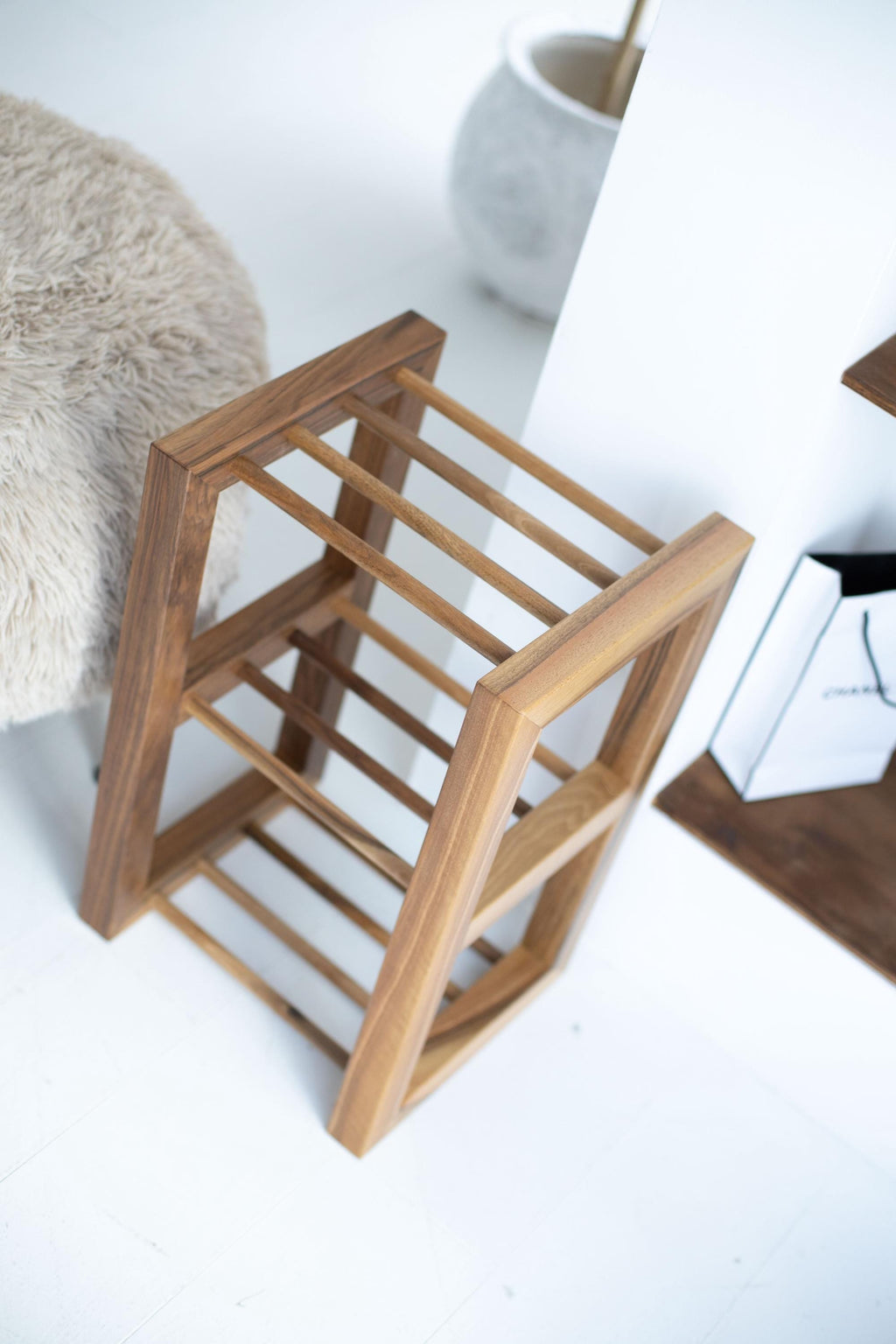 Vertical Wood Shoe Rack, Narrow Entryway Organizer, Farmhouse Style