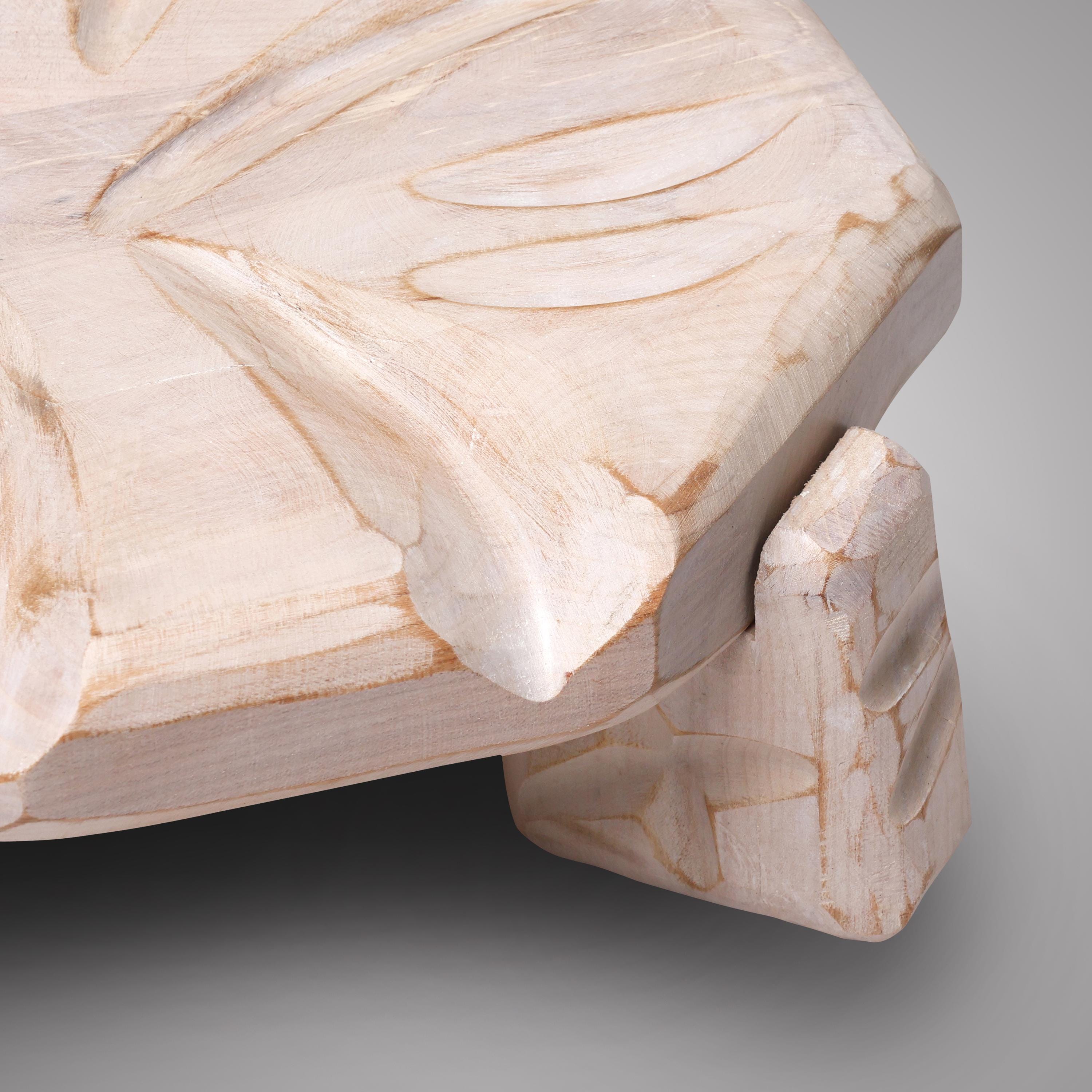 Carved Wood Plant Stand, Sculptural Tabletop Decor, Modern Handmade Accent