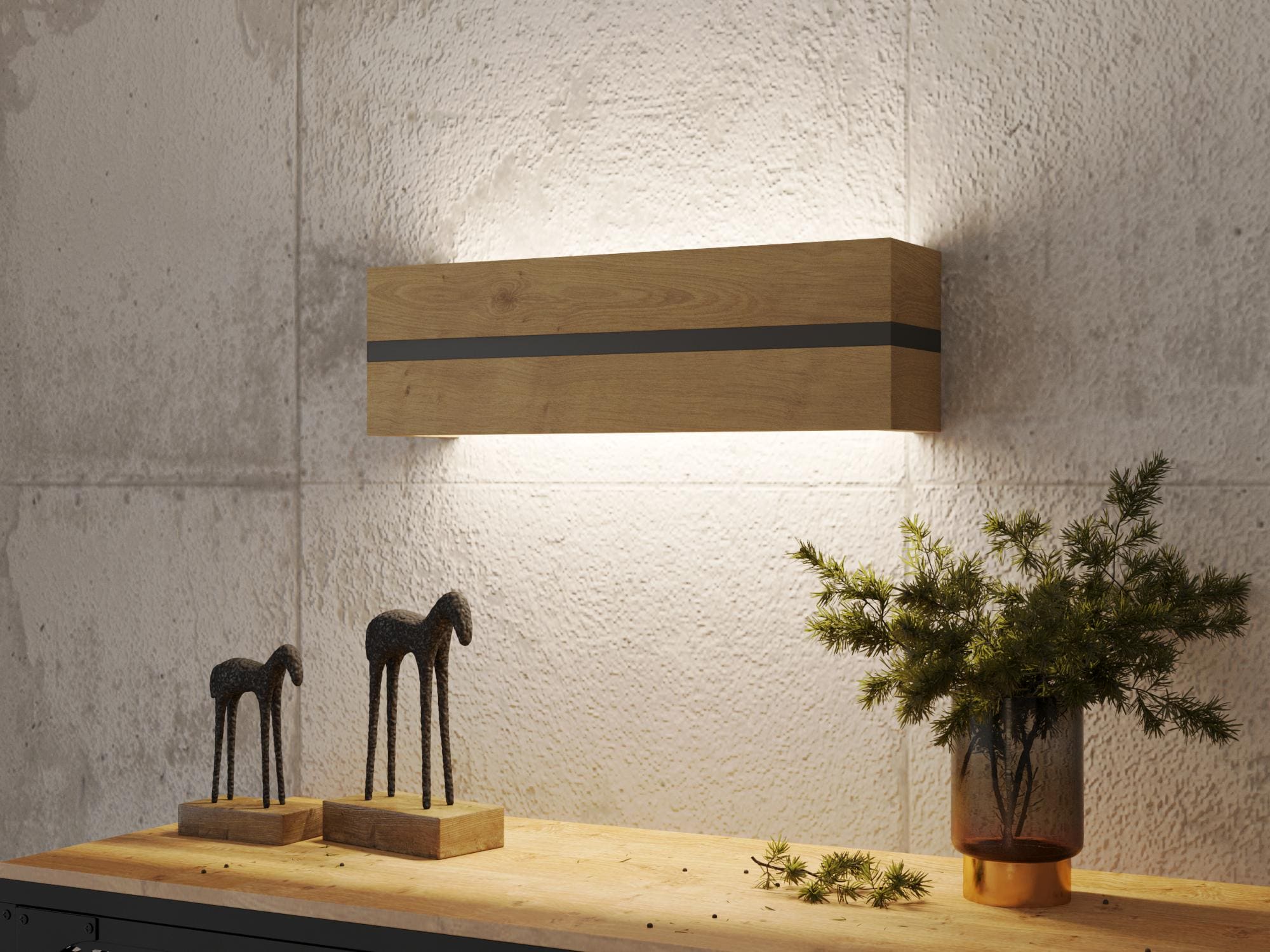 Handcrafted Oak Wood Sconce, Modern LED Wall Lamp, Natural Wax Finish