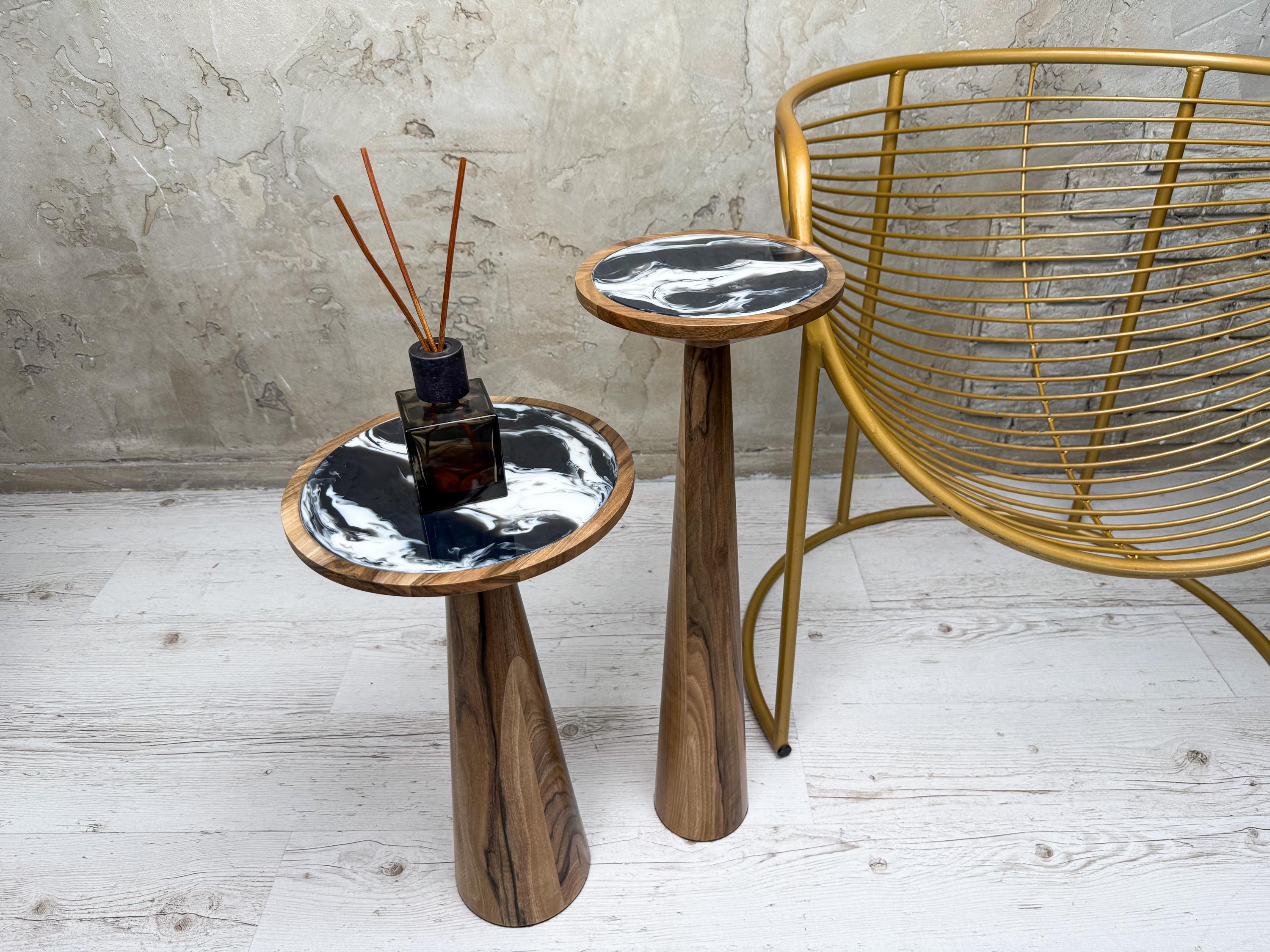 Black Epoxy Resin Coffee Table, Minimalist Mushroom Plant Stand