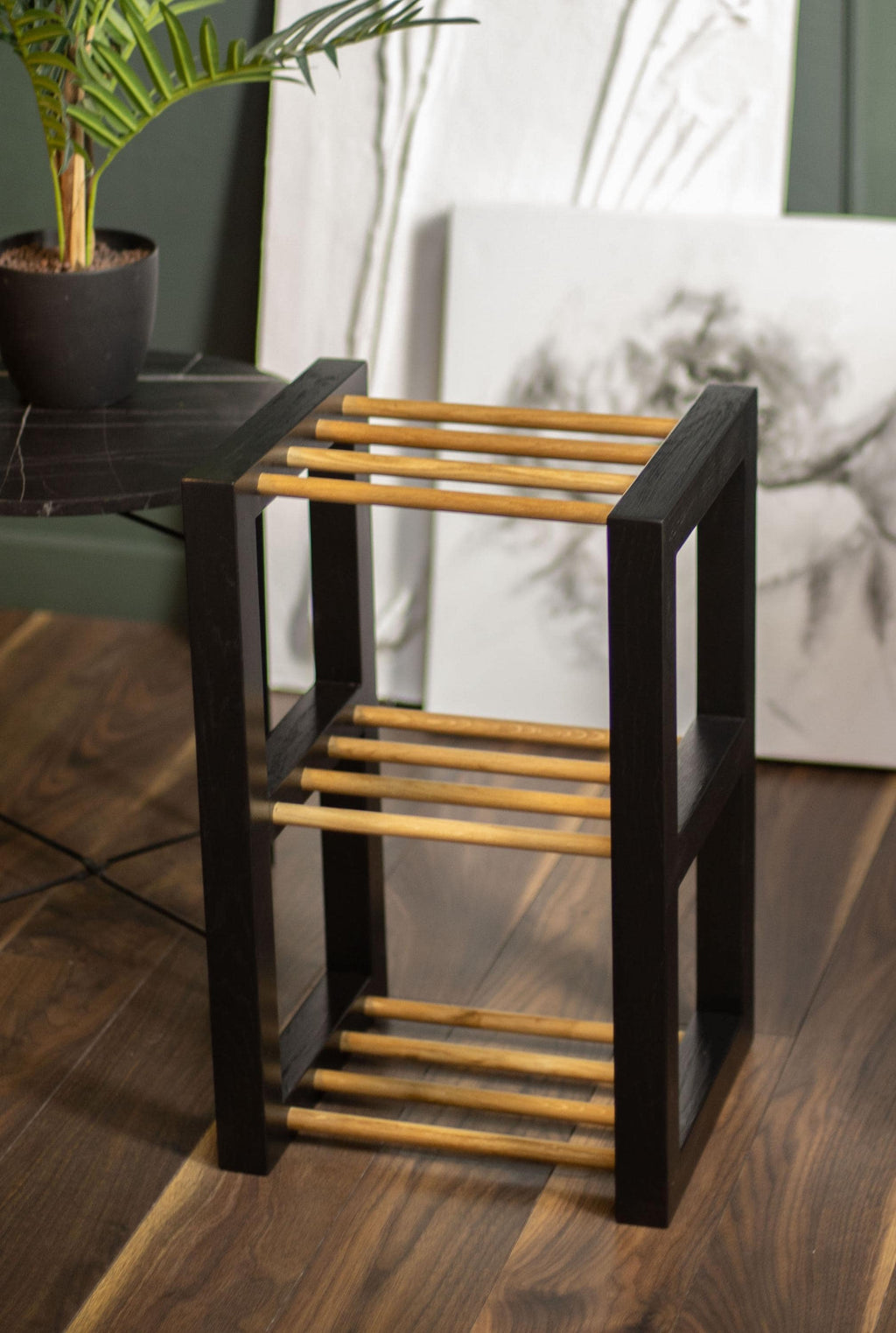 Vertical Wood Shoe Rack, Narrow Entryway Organizer, Farmhouse Style