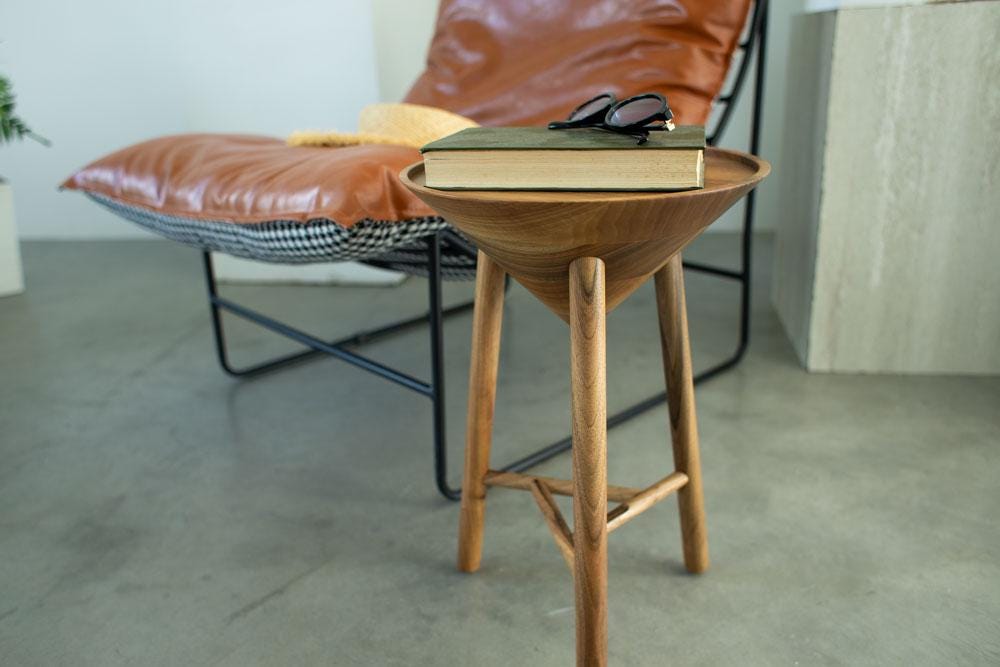 Walnut Side Table, Mid Century Modern Bedside Accent, Balcony Decor