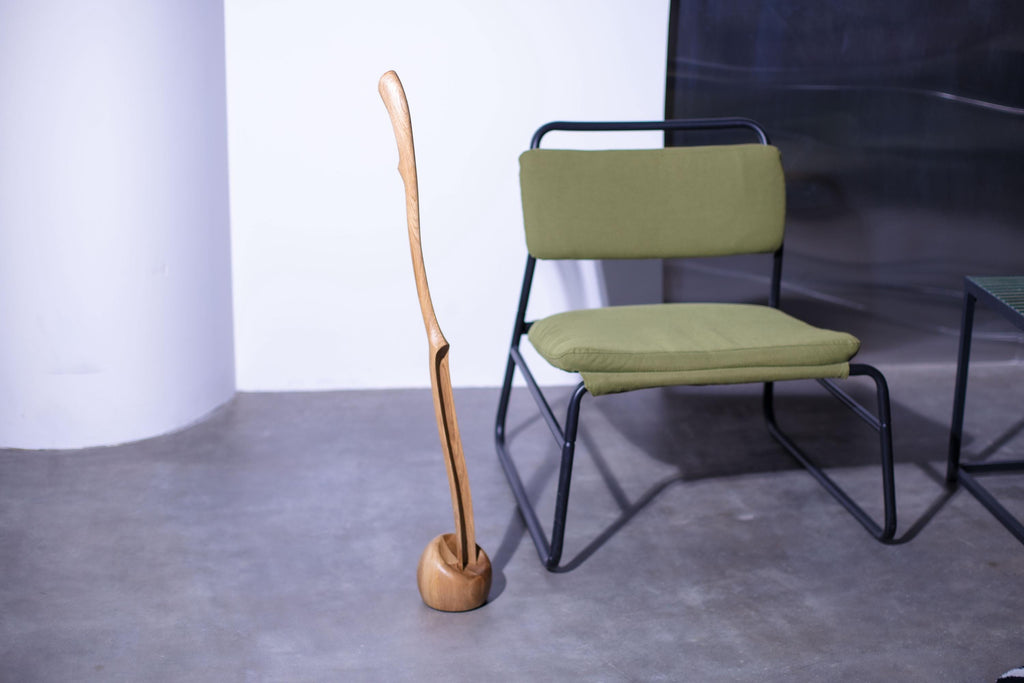 Tall shoe horn with stand, handmade rustic wood accessory for men